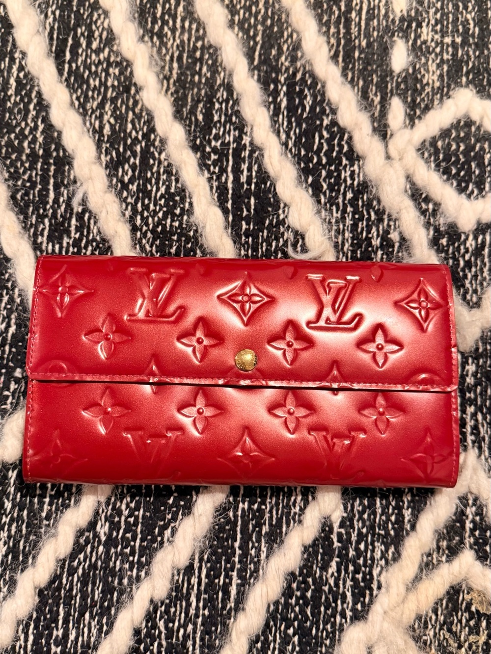 Louis Vuitton Red Monogram Vernis Long Wallet with Gold Snap